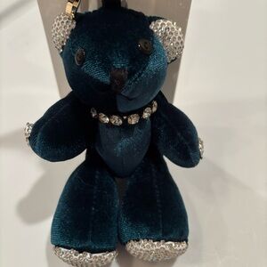 Natasha green velvet and rhinestone articulating bear bag charm / keychain / NEW